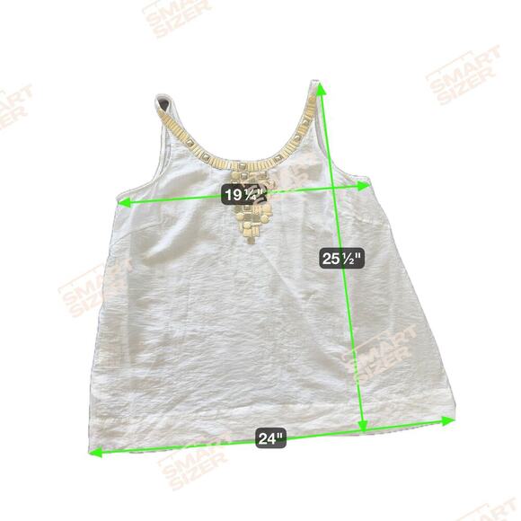 BCBG MAXAZARIA White Linen Neutral Embellishments Tank Top Blouse Women’s Sz L - Picture 6 of 9
